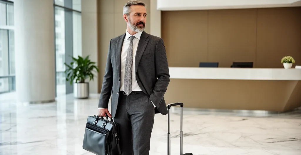 Hall d'accueil professionnel avec banque d'accueil compacte et visiteur observant l'espace